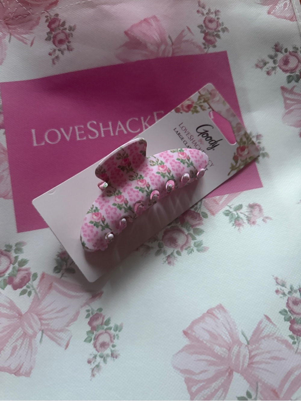 LoveShackFancy Pink Floral Claw Clip with Rose Print